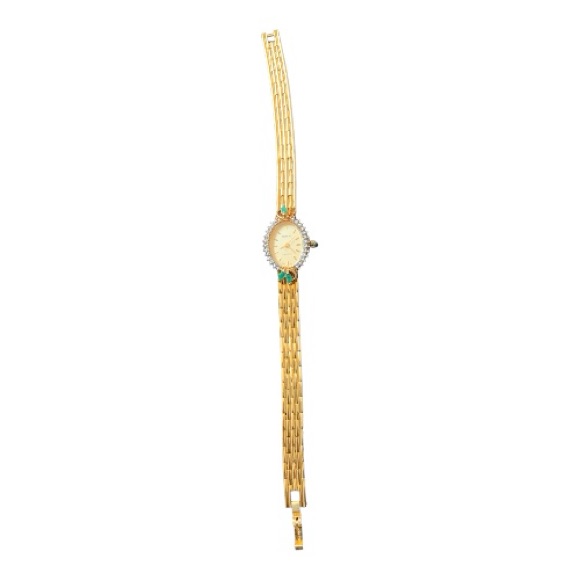 Gold Tone Women's Bracelet Watch With Emerald Accents